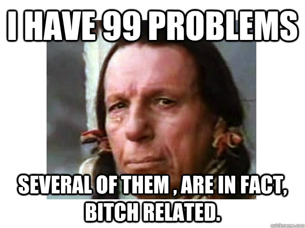 i have 99 problems several of them , are in fact, bitch related.  Iron Eyes Cody