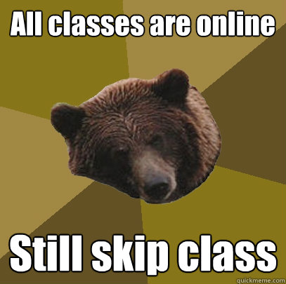 All classes are online Still skip class - All classes are online Still skip class  Lazy Bachelor Bear