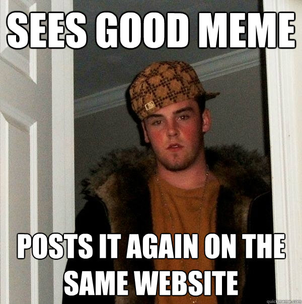 Sees Good Meme Posts it again on the same website - Sees Good Meme Posts it again on the same website  Scumbag Steve