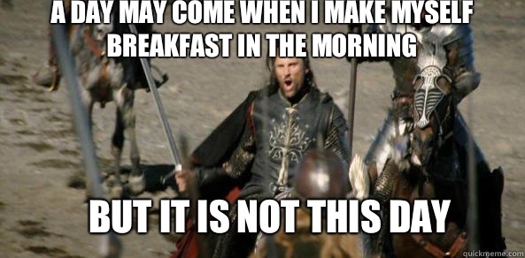 A day may come when I make myself breakfast in the morning BUT IT IS NOT THIS DAY  aragorn black gate