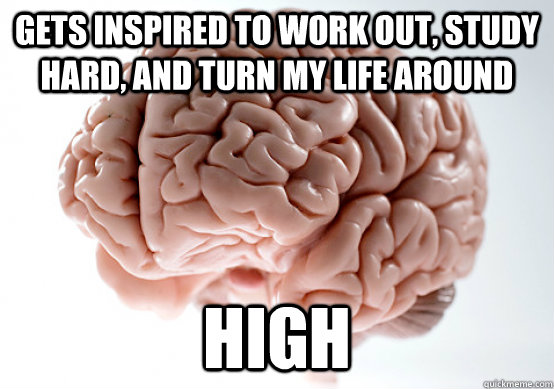 gets inspired to work out, study hard, and turn my life around High - gets inspired to work out, study hard, and turn my life around High  Scumbag brain on life