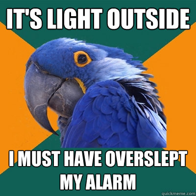 it's light outside i must have overslept my alarm  Paranoid Parrot