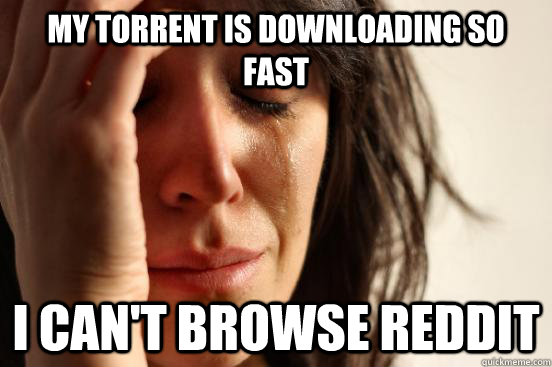 my torrent is downloading so fast I can't browse reddit  First World Problems