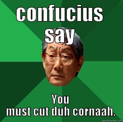 CONFUCIUS SAY YOU MUST CUT DUH CORNAAH. High Expectations Asian Father