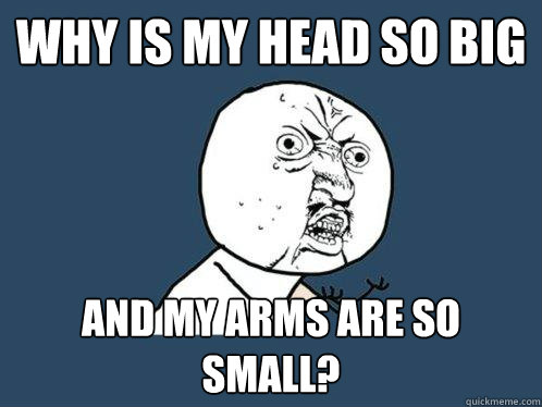 why is my head so big and my arms are so small?  Y U No