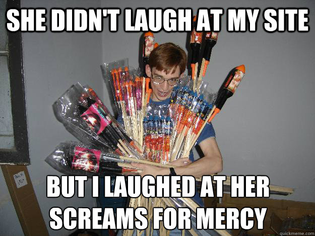she didn't laugh at my site but i laughed at her screams for mercy  Crazy Fireworks Nerd