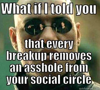 Positive Morpheus - WHAT IF I TOLD YOU  THAT EVERY BREAKUP REMOVES AN ASSHOLE FROM YOUR SOCIAL CIRCLE Matrix Morpheus