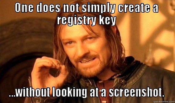 ONE DOES NOT SIMPLY CREATE A REGISTRY KEY ...WITHOUT LOOKING AT A SCREENSHOT. One Does Not Simply