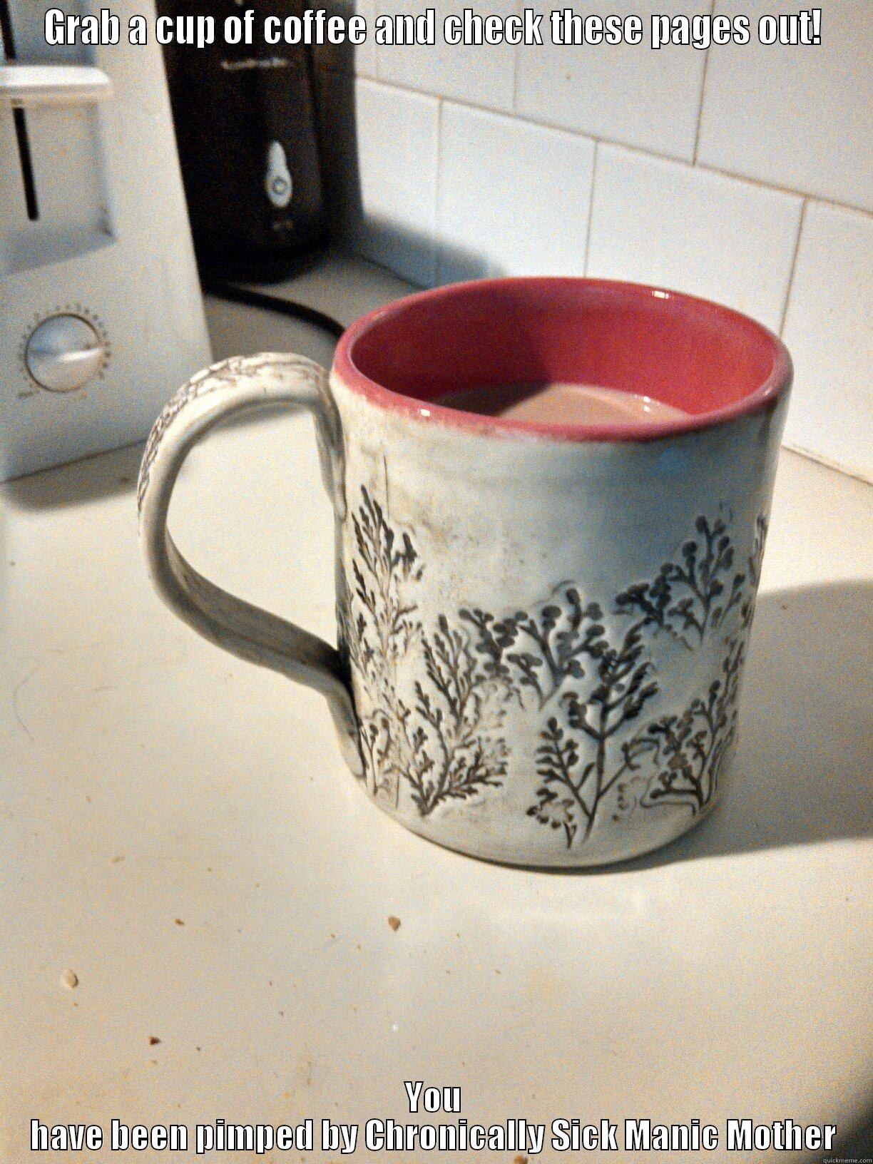 GRAB A CUP OF COFFEE AND CHECK THESE PAGES OUT! YOU HAVE BEEN PIMPED BY CHRONICALLY SICK MANIC MOTHER Misc