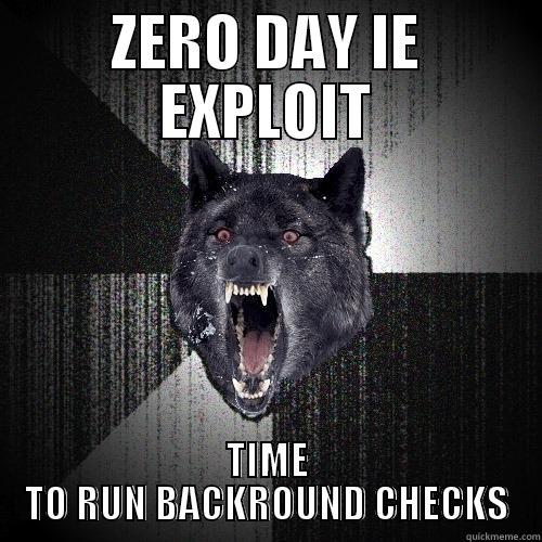 ZERO DAY IE EXPLOIT TIME TO RUN BACKROUND CHECKS Insanity Wolf