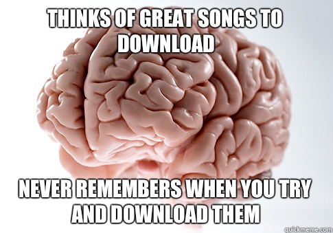 Thinks of great songs to download never remembers when you try and download them - Thinks of great songs to download never remembers when you try and download them  Scumbag Brain