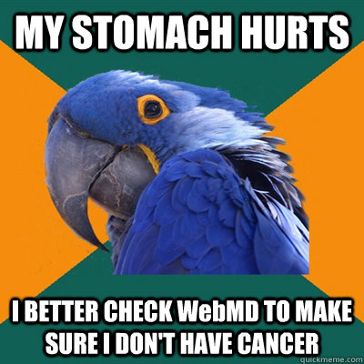 MY STOMACH HURTS I BETTER CHECK WebMD TO MAKE SURE I DON'T HAVE CANCER  Paranoid Parrot