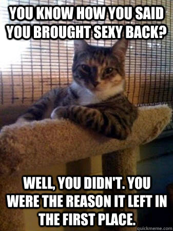 You know how you said you brought sexy back? Well, you didn't. You were the reason it left in the first place.  The Most Interesting Cat in the World
