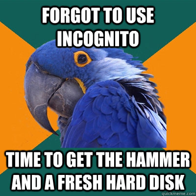 Forgot to use Incognito Time to get the hammer and a fresh Hard Disk  Paranoid Parrot