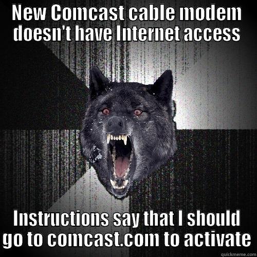 NEW COMCAST CABLE MODEM DOESN'T HAVE INTERNET ACCESS INSTRUCTIONS SAY THAT I SHOULD GO TO COMCAST.COM TO ACTIVATE Insanity Wolf