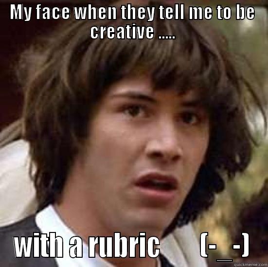 MY FACE WHEN THEY TELL ME TO BE CREATIVE ..... WITH A RUBRIC        (-_-) conspiracy keanu