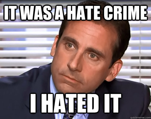 it was a hate crime I hated it - it was a hate crime I hated it  Idiot Michael Scott