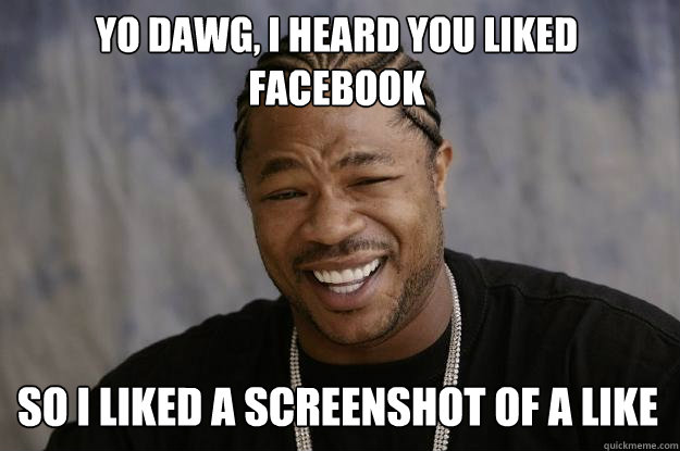 yo dawg, i heard you liked facebook so i liked a screenshot of a like - yo dawg, i heard you liked facebook so i liked a screenshot of a like  Xzibit meme
