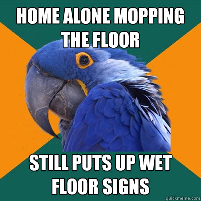home alone mopping the floor still puts up wet floor signs   Paranoid Parrot