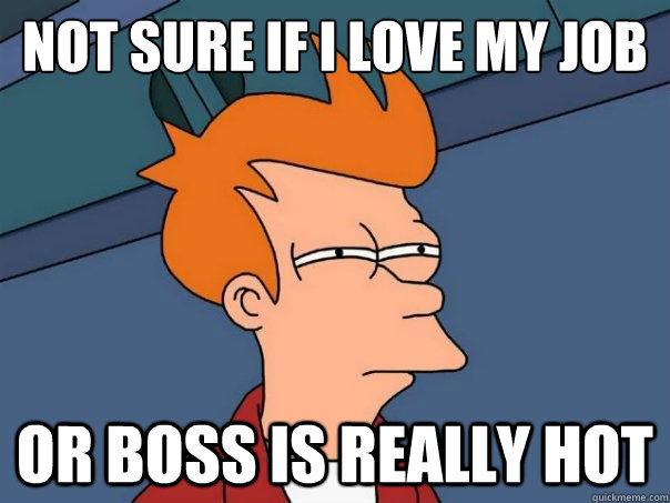 Not sure if I love my job Or boss is really hot  Futurama Fry