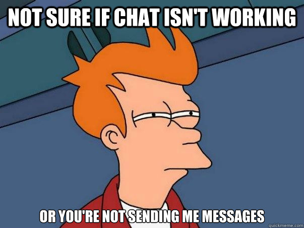 Not sure if chat isn't working or you're not sending me messages  Not sure Fry