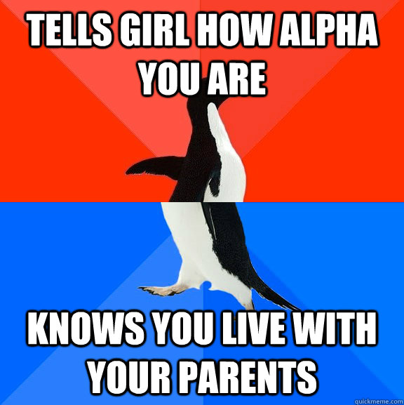Tells girl how alpha you are Knows you live with your parents  Socially Awesome Awkward Penguin