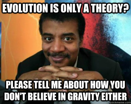 Evolution is only a theory? please tell me about how you don't believe in gravity either  Condescending Neil deGrasse Tyson