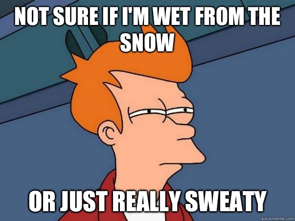 Not sure if I'm wet from the snow or just really sweaty  Not sure Fry