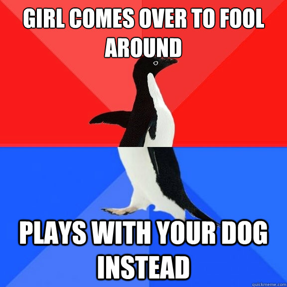 Girl comes over to fool around Plays with your dog instead  Socially Awksome Penguin