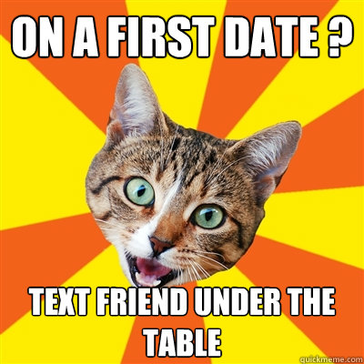 on a first date ? text friend under the table - on a first date ? text friend under the table  Bad Advice Cat