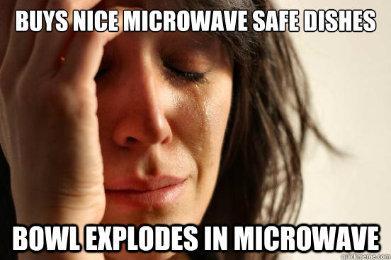 Buys nice microwave safe dishes bowl explodes in microwave  First World Problems