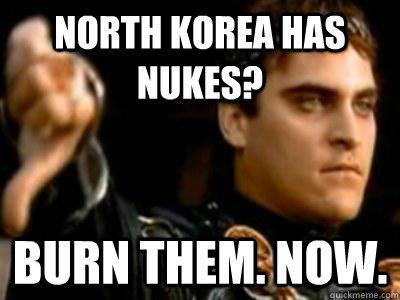North Korea has Nukes? BURN THEM. NOW.  Downvoting Roman