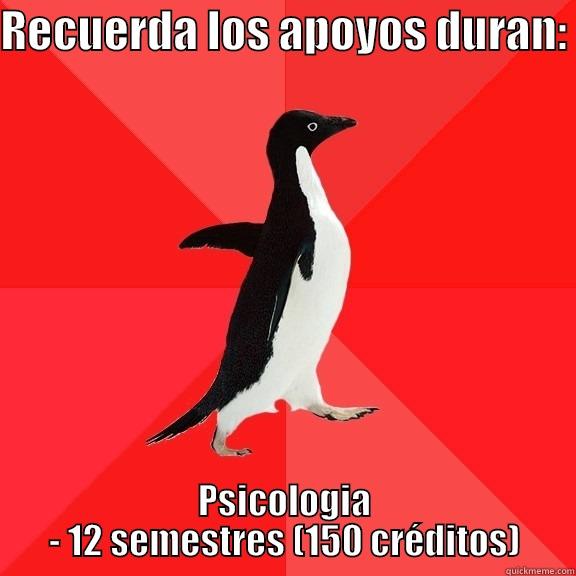 RECUERDA LOS APOYOS DURAN:  PSICOLOGIA - 12 SEMESTRES (150 CRÉDITOS) Socially Awesome Penguin
