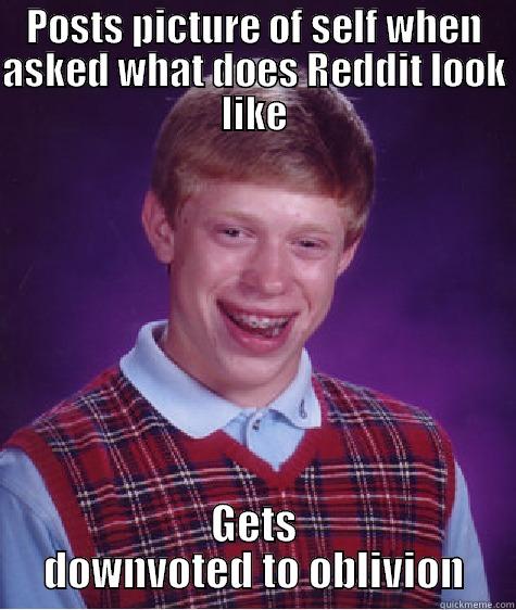 POSTS PICTURE OF SELF WHEN ASKED WHAT DOES REDDIT LOOK LIKE GETS DOWNVOTED TO OBLIVION Bad Luck Brian