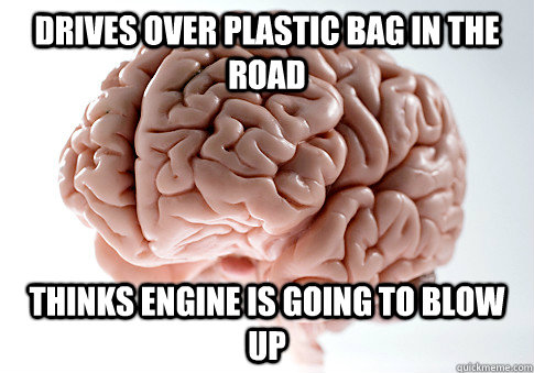 Drives over plastic bag in the road Thinks engine is going to blow up  Scumbag Brain