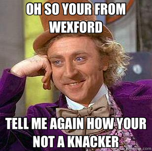 OH SO YOUR FROM WEXFORD TELL ME AGAIN HOW YOUR NOT A KNACKER  Condescending Wonka