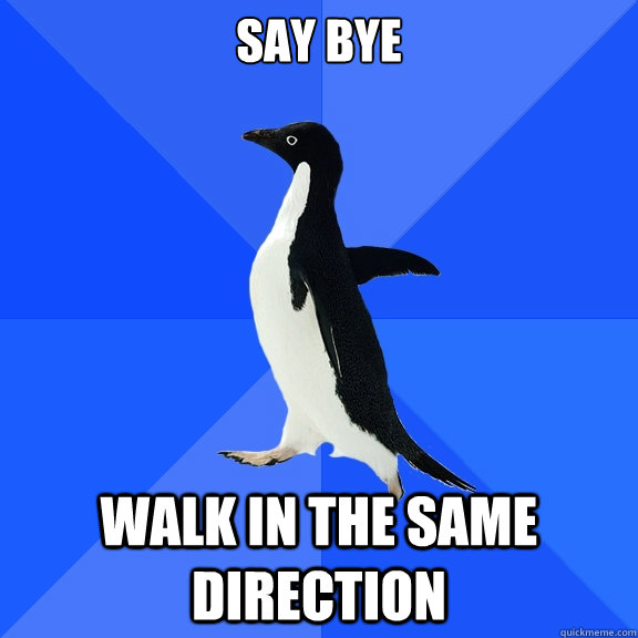 Say Bye walk in the same direction  Socially Awkward Penguin