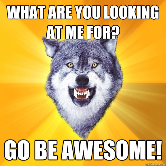 What are you looking at me for? Go be awesome! - What are you looking at me for? Go be awesome!  Courage Wolf