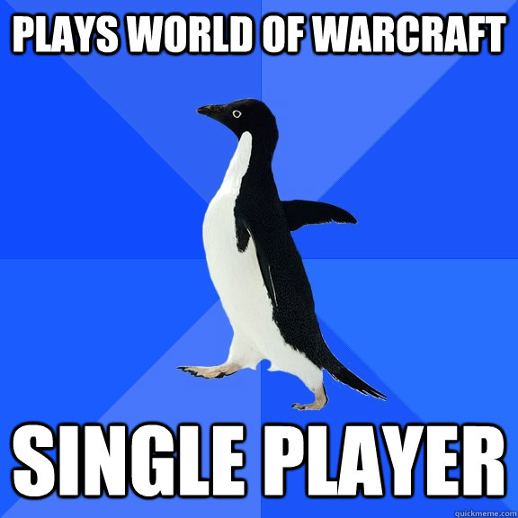 Plays world of warcraft single player  Socially Awkward Penguin