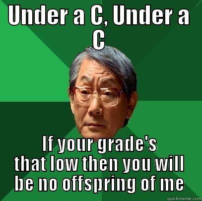 UNDER A C, UNDER A C IF YOUR GRADE'S THAT LOW THEN YOU WILL BE NO OFFSPRING OF ME High Expectations Asian Father