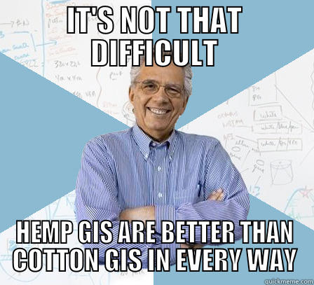 IT'S NOT THAT DIFFICULT HEMP GIS ARE BETTER THAN COTTON GIS IN EVERY WAY Engineering Professor