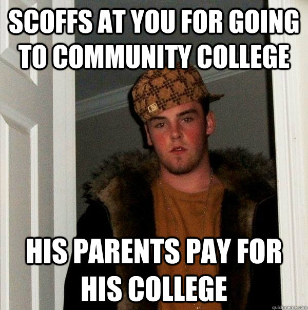 Scoffs at you for going to community college His parents pay for his college  Scumbag Steve