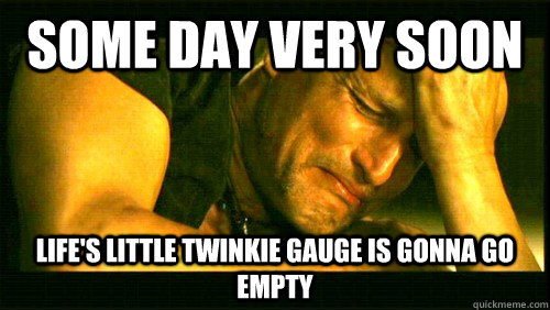 Some day very soon life's little twinkie gauge is gonna go empty - Some day very soon life's little twinkie gauge is gonna go empty  crying woody harrelson
