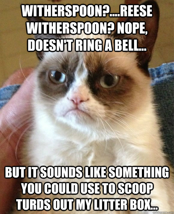 Witherspoon?....reese witherspoon? Nope, doesn't ring a bell... but it sounds like something you could use to scoop turds out my litter box...  Tard the Cat