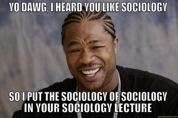 YO DAWG, I HEARD YOU LIKE SOCIOLOGY SO I PUT THE SOCIOLOGY OF SOCIOLOGY IN YOUR SOCIOLOGY LECTURE Xzibit meme