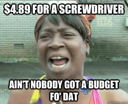 $4.89 for a screwdriver Ain't Nobody got a budget fo' dat  