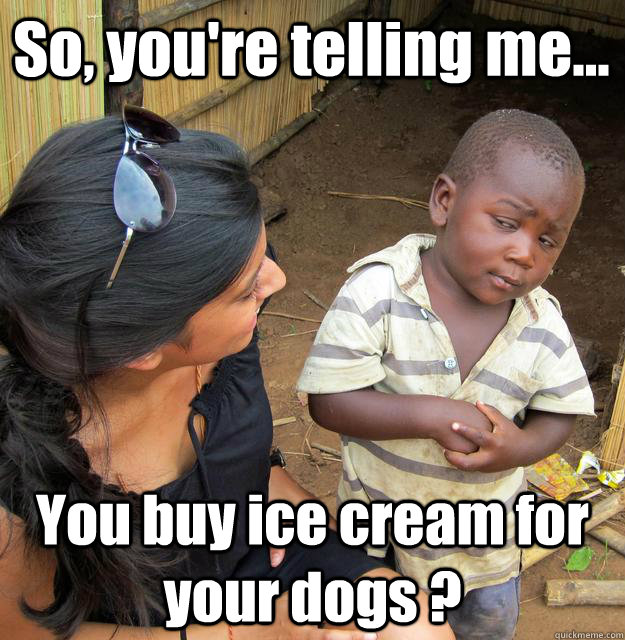 So, you're telling me... You buy ice cream for your dogs ?  3rd World Skeptical Child