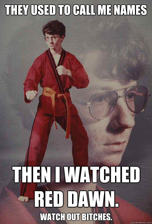 They used to call me names Then i watched red dawn.
 watch out bitches.  Karate Kyle