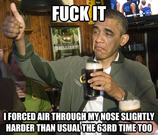 Fuck It I forced air through my nose slightly harder than usual the 63rd time too  Approving Obama