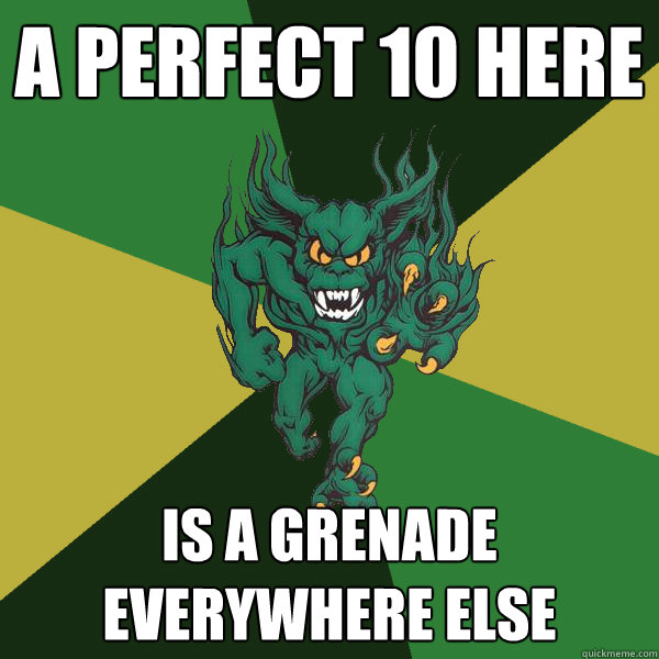 a perfect 10 here is a grenade everywhere else  Green Terror